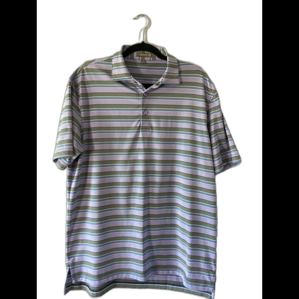 Peter Millar Mens Cool Comfort Summer Polo Blue Purple Striped Medium